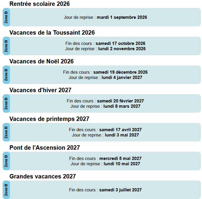 calendrier ecole